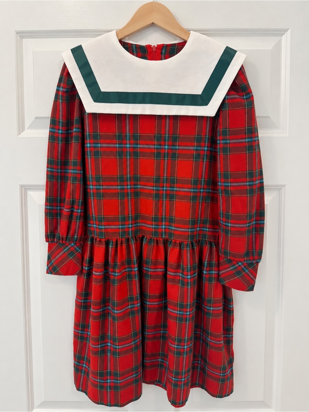 Vintage Cynthia Designs Red Tartan Plaid Sailor Collar Dress Size 8